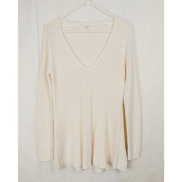 Zara knits ivory vneck tunic sweater Size large Clean Girl Preppy Minimal - Picture 1 of 7